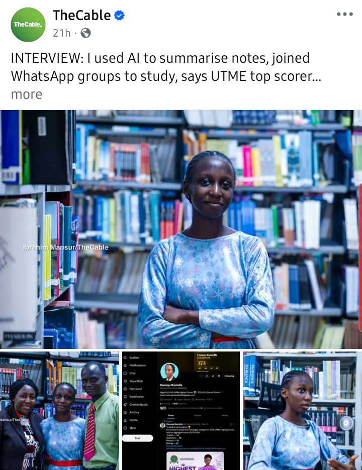 Daniella Owoeye scores 372 in JAMB 2026
