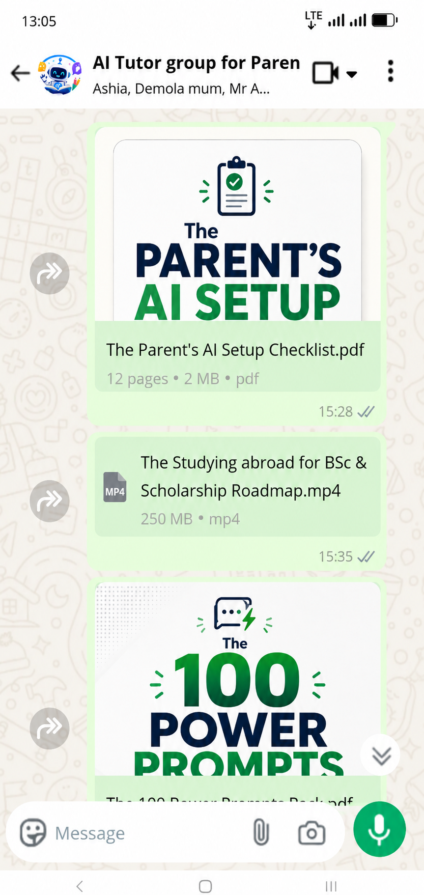 Parent testimonial WhatsApp message