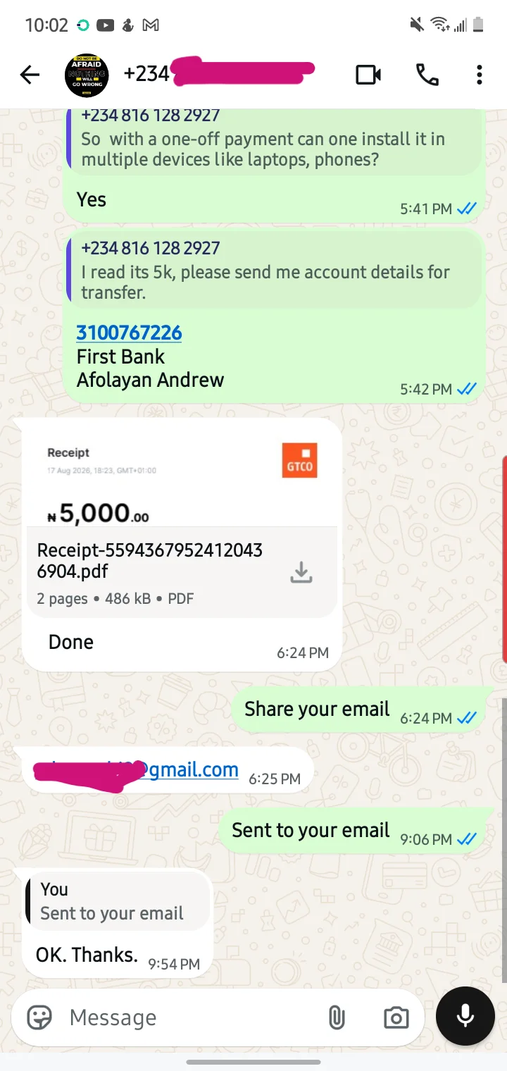 Parent testimonial WhatsApp message