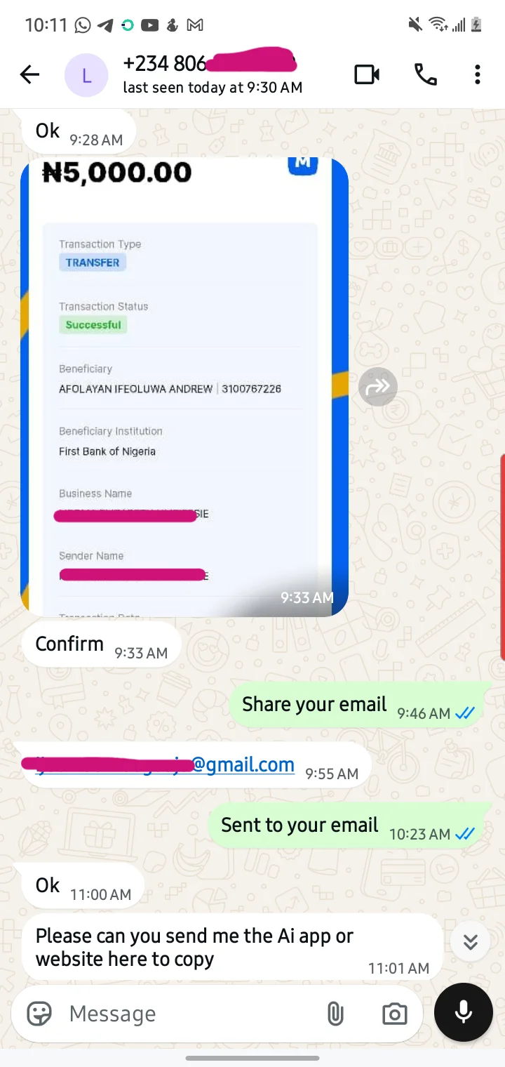 Parent testimonial WhatsApp message