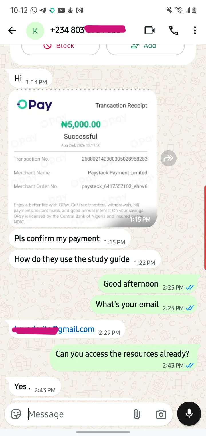 Parent testimonial WhatsApp message