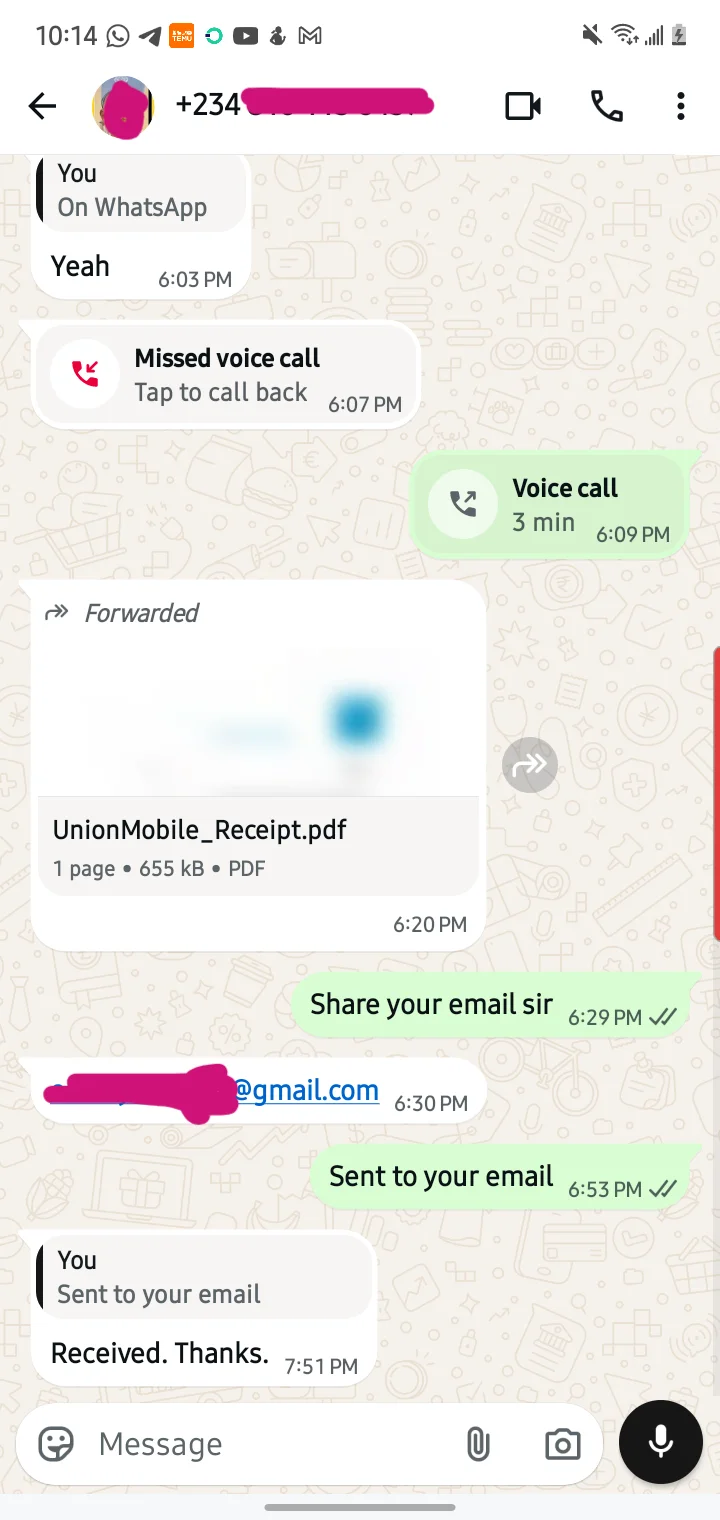 Parent testimonial WhatsApp message