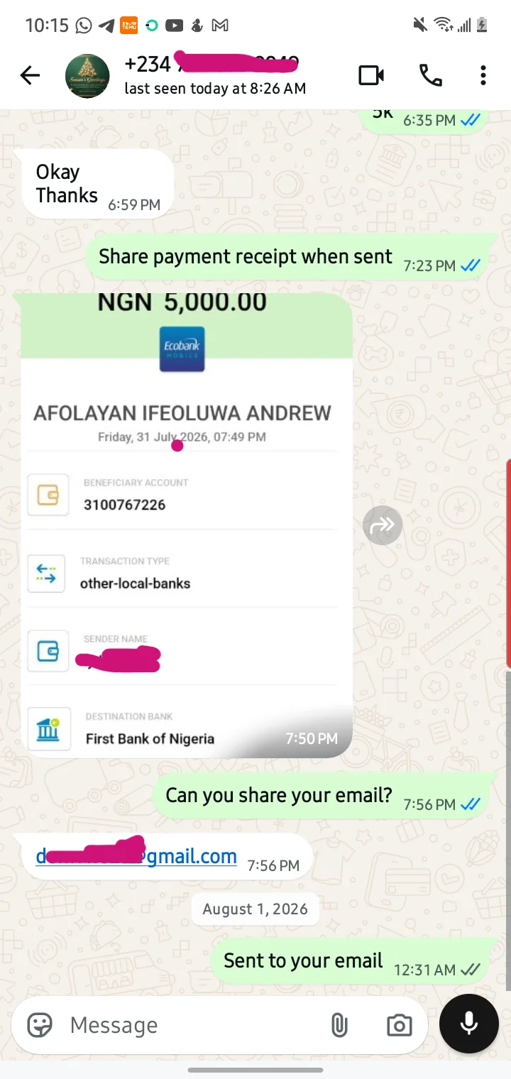 Parent testimonial WhatsApp message